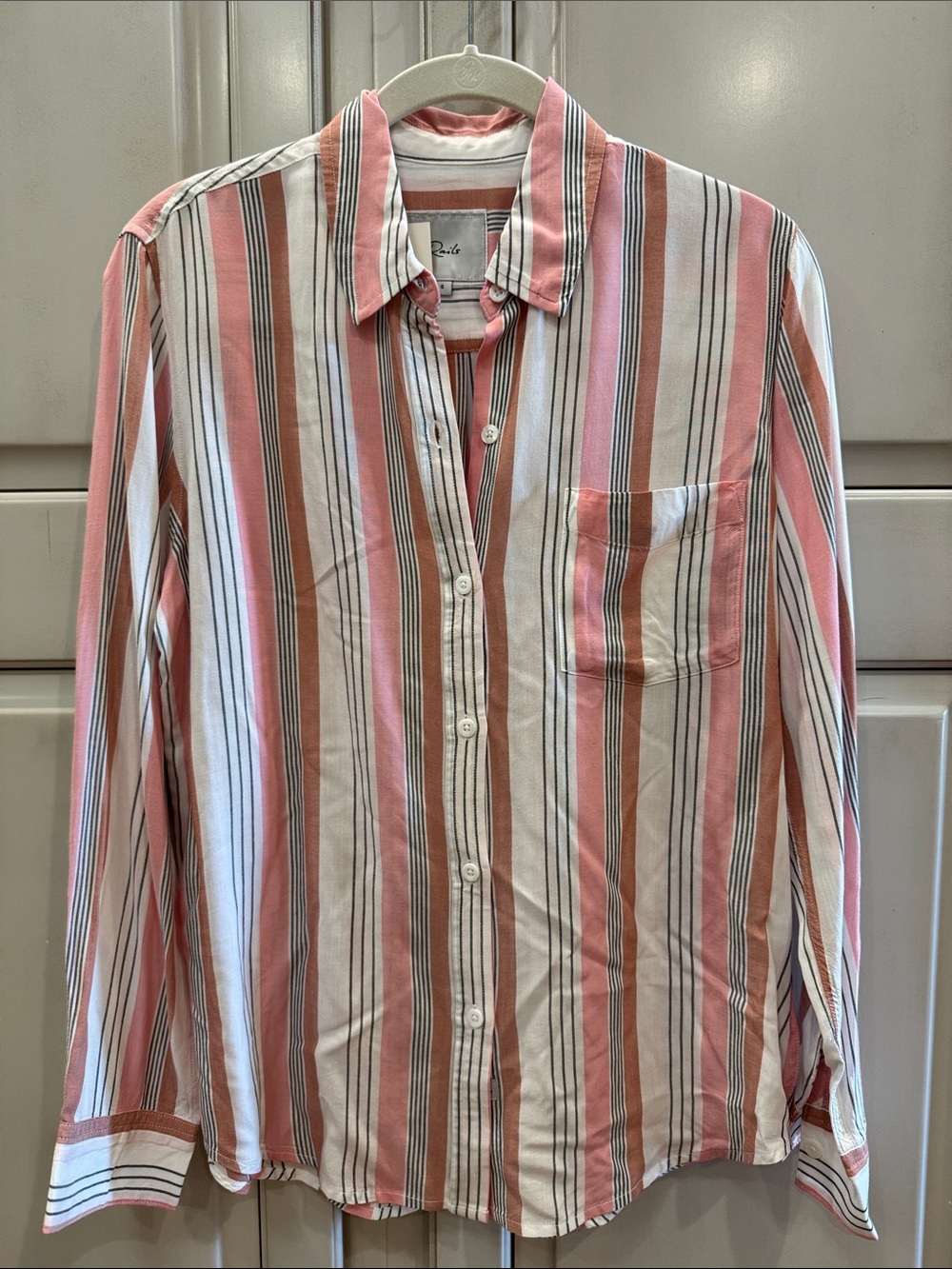 Rails Wren Shirt-Pink and Brown Striped Button-Down Shirt